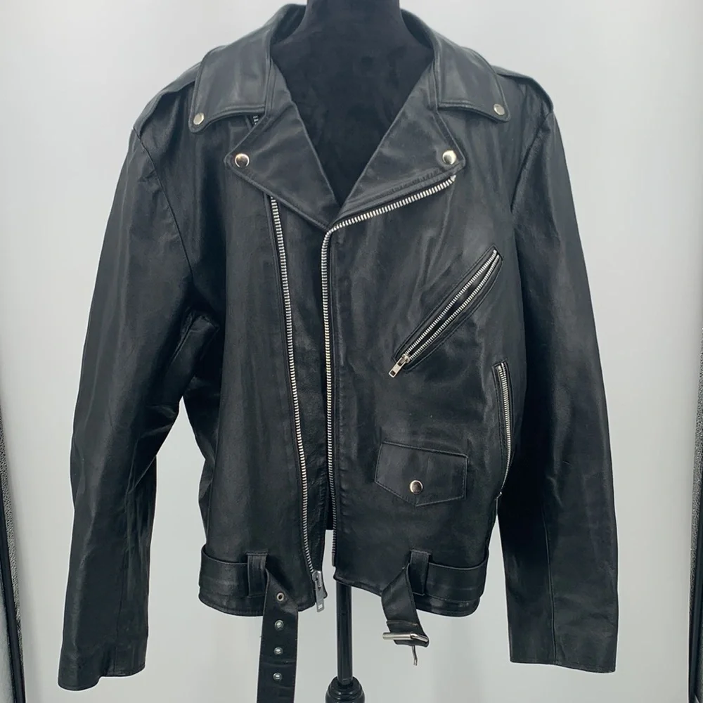 Niki Leather Jacket size XL Black Motorcycle jacket vintage - Picture 3 of 15